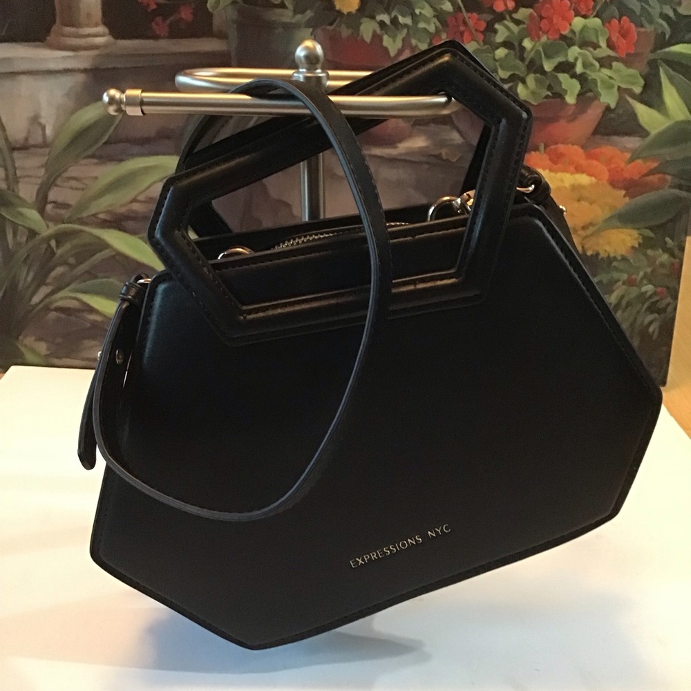 Expressions NYC Black Crossbody Handbag In A Unique Hexagon Shape